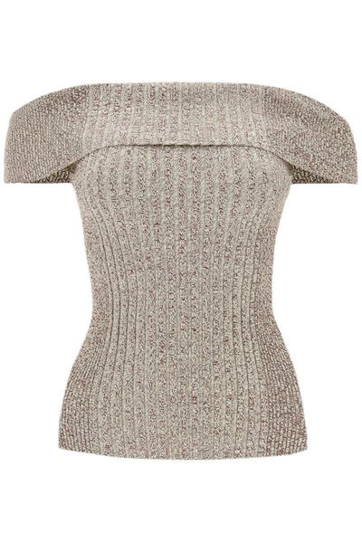 Shop Ganni Melange Rib Knit Top In Brown