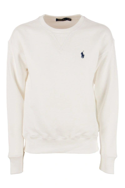 Shop Polo Ralph Lauren Crewneck Cotton Sweatshirt In White