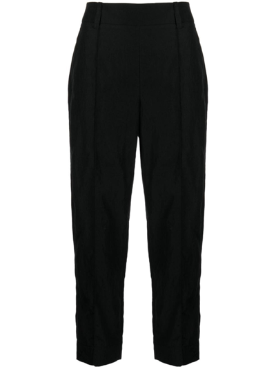 Shop Vince Pleated Cropped Trousers In Black
