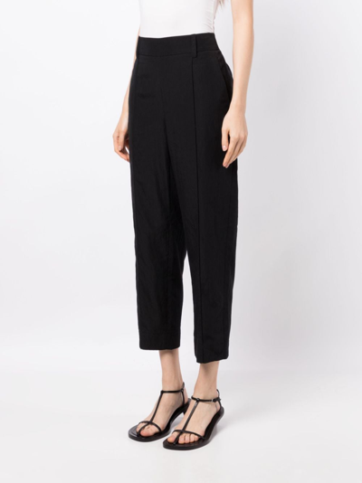 Shop Vince Pleated Cropped Trousers In Black