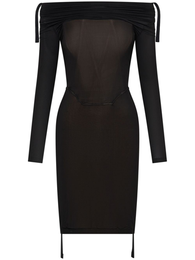 Shop Dion Lee Off-shoulder Gathered Minidress In Black
