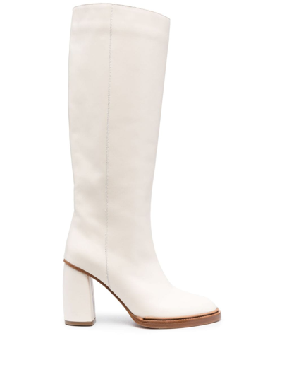 Shop Forte Forte 85mm Knee-high Leather Boots In Neutrals