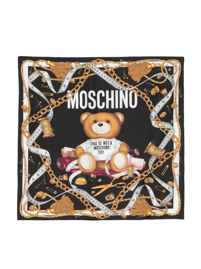 Shop Moschino Teddy Bear-print Silk Scarf In Black