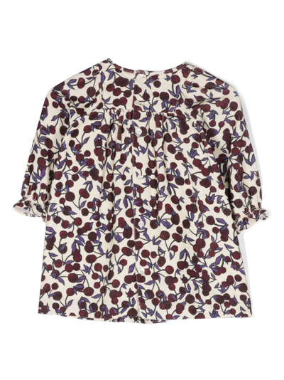 Bonpoint Cherry-print Button-up Corduroy Dress In Neutrals