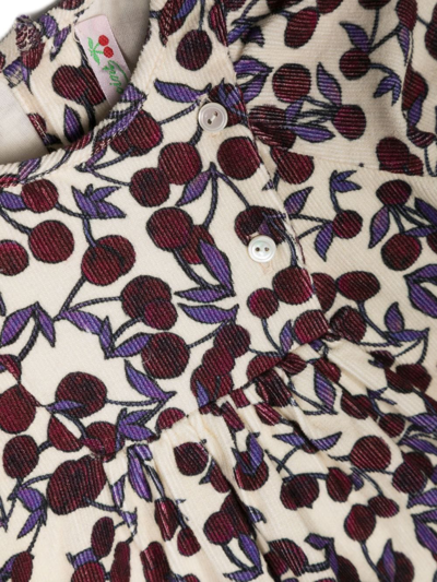 Bonpoint Cherry-print Button-up Corduroy Dress In Neutrals