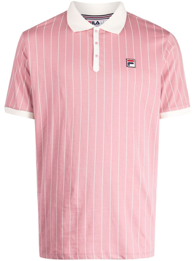 Shop Fila Logo-patch Pinstripe Polo Shirt In Pink