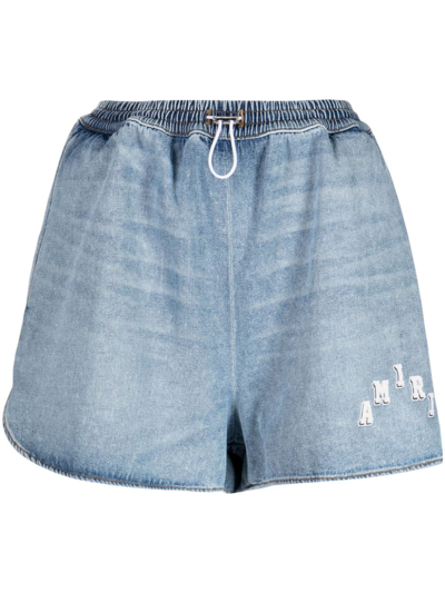 Shop Amiri Logo-print Denim Shorts In Blue