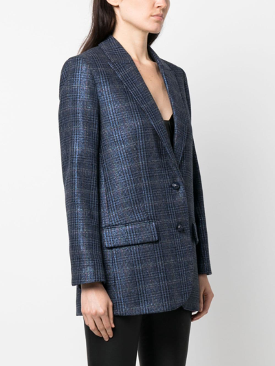 Shop Zadig & Voltaire Check-pattern Wool Blazer In Blue