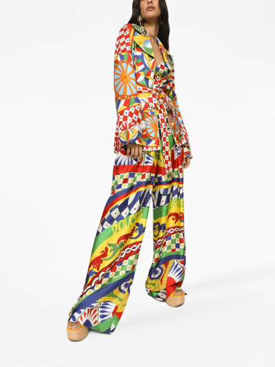 Shop Dolce & Gabbana Carreto-print Wide-leg Trousers In Yellow