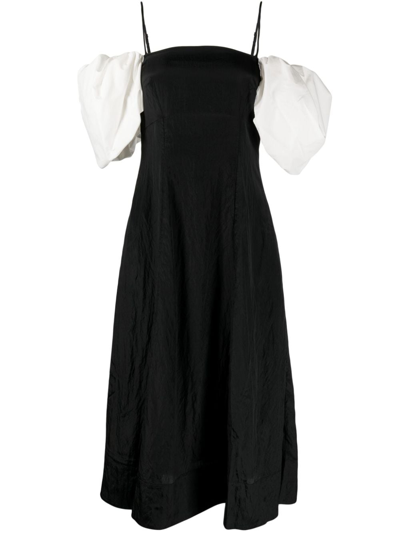 Shop Rejina Pyo Oksana Puff-sleeve Midi Dress In Black