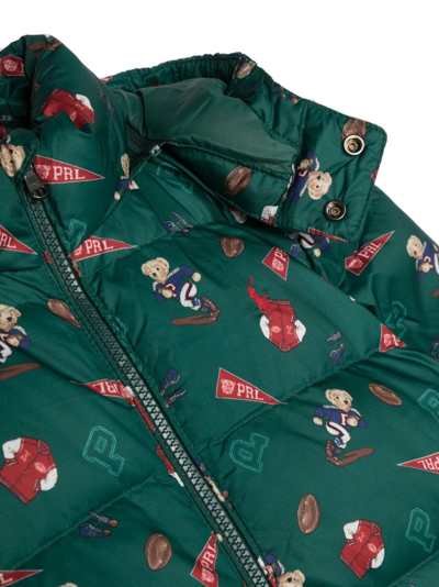 Shop Ralph Lauren Polo Bear Hooded Down Jacket In Green