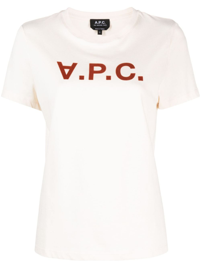 Shop Apc Logo-print Cotton T-shirt In Neutrals