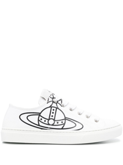 Shop Vivienne Westwood Plimsoll Orb-print Canvas Sneakers In White