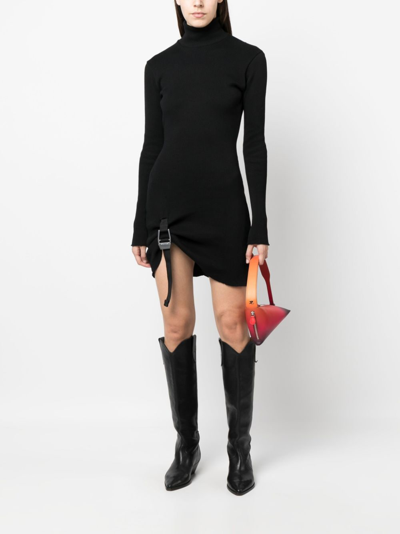 Shop Alyx Buckle-detail Ribbed-knit Minidress In Black