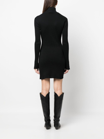 Shop Alyx Buckle-detail Ribbed-knit Minidress In Black