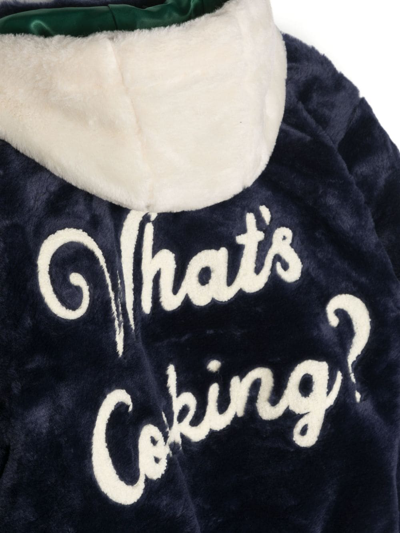 Shop Mini Rodini Slogan-motif Faux-fur Jacket In Blue