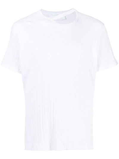Shop Lgn Louis Gabriel Nouchi Cut-out Plissé Cotton T-shirt In White