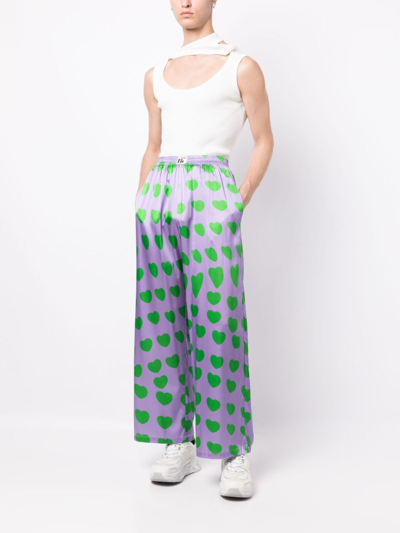 Shop Natasha Zinko Heart-print Flared-trousers In Purple