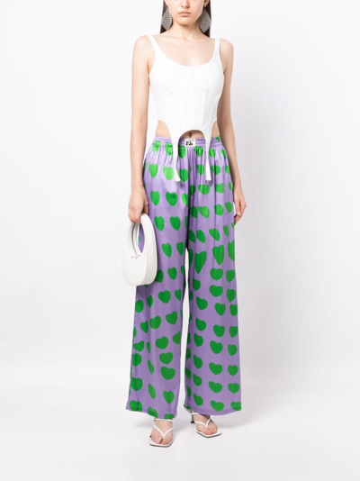 Shop Natasha Zinko Heart-print Flared-trousers In Purple