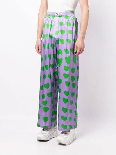 Shop Natasha Zinko Heart-print Flared-trousers In Purple