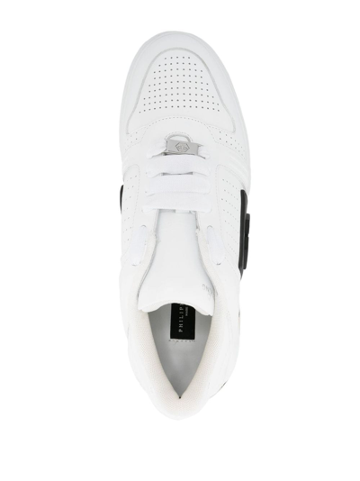 Shop Philipp Plein Low-top Leather Sneakers In White