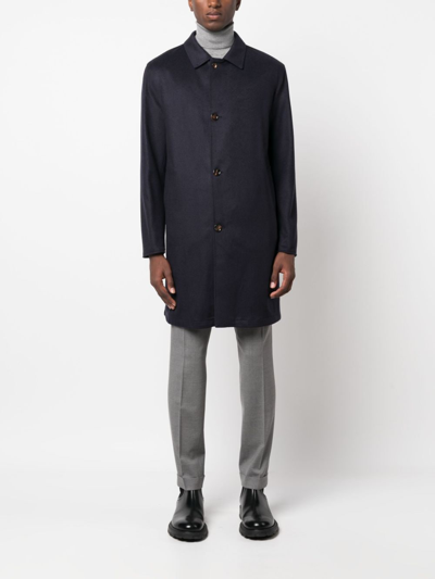 Kired Single-breasted Cashmere Coat In Blue