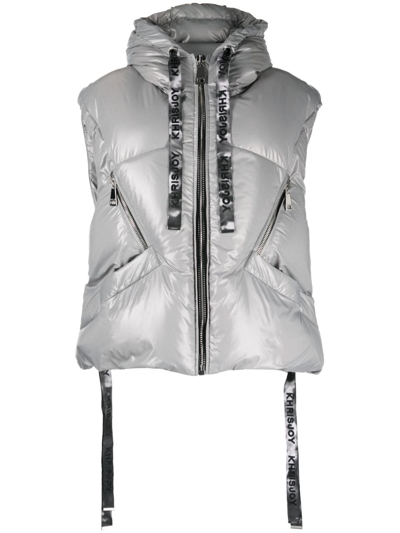Shop Khrisjoy Puff Iconic Hooded Padded Gilet In Grey