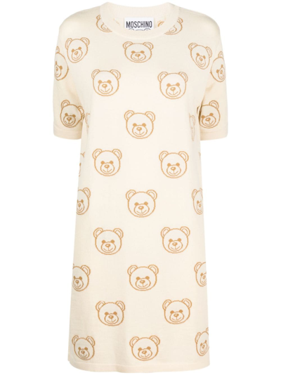 Shop Moschino Toy-bear Motif T-shirt Dress In Neutrals