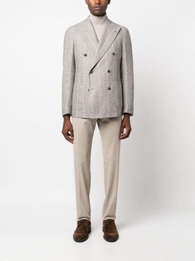 Shop Tagliatore Double-breasted Striped Blazer In Grey