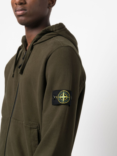 Shop Stone Island Compass-motif Drawstring Cotton Hoodie In Green