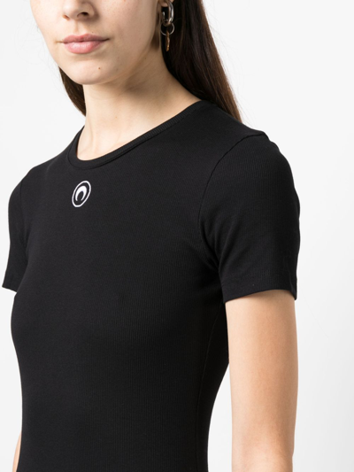 Shop Marine Serre Crescent Moon-embroidered T-shirt Dress In Black