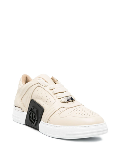 Philipp Plein Low-top Leather Sneakers In Neutrals