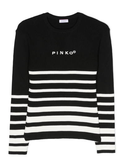 Pinko Ribbed-knit Striped Top In Black