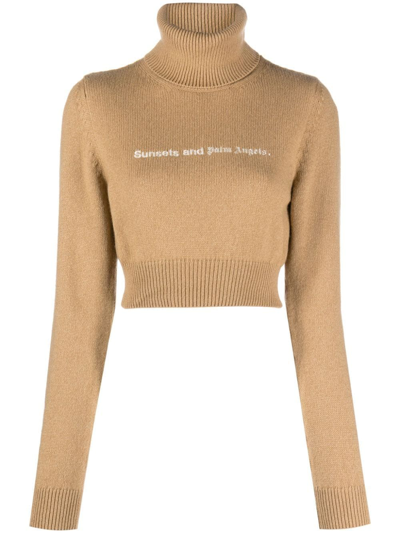 Shop Palm Angels Sunsets Embroidered Cropped Jumper In Brown
