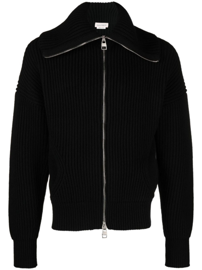 Shop Alexander Mcqueen Ribbed Zip-up Cardigan In Black