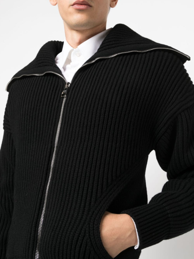 Shop Alexander Mcqueen Ribbed Zip-up Cardigan In Black