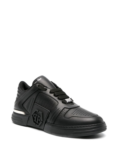Shop Philipp Plein Low-top Leather Sneakers In Black