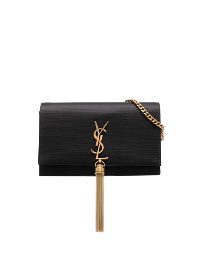 Shop Saint Laurent Kate Logo-plaque Tassel Bag In Black