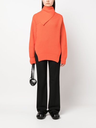 Shop Jil Sander Foldover-neck Ribbed Wool Jumper In Orange