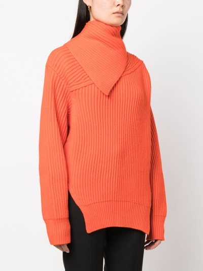 Shop Jil Sander Foldover-neck Ribbed Wool Jumper In Orange