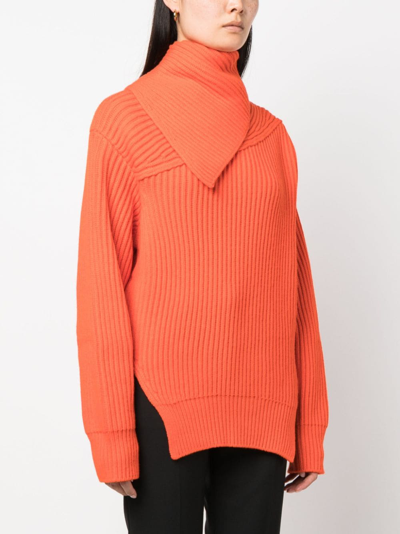 Jil Sander Long Sleeves Foulard Neck Cardigan Clothing In Orange