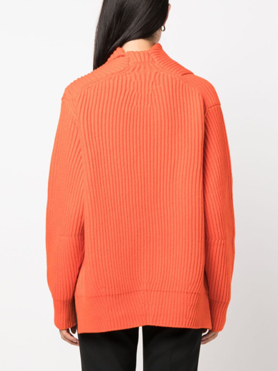 Shop Jil Sander Foldover-neck Ribbed Wool Jumper In Orange