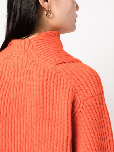 Shop Jil Sander Foldover-neck Ribbed Wool Jumper In Orange