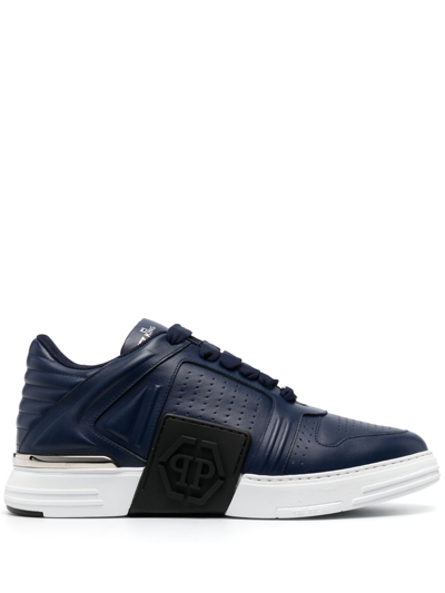 Shop Philipp Plein Nubuck Phantom Low-top Leather Sneakers In Blue