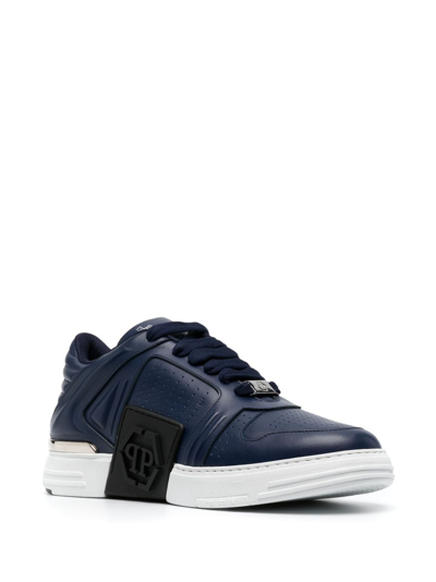 Shop Philipp Plein Nubuck Phantom Low-top Leather Sneakers In Blue