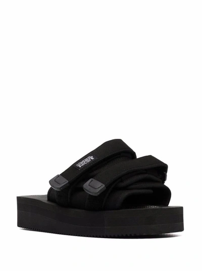 Shop Suicoke 'moto-po' Black Sandals With Velcro Fastening In Nylon Man
