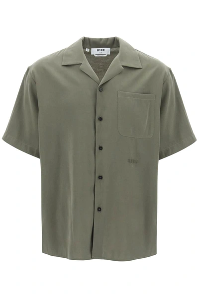 Shop Msgm Short-sleeved Viscose Shirt In Brown