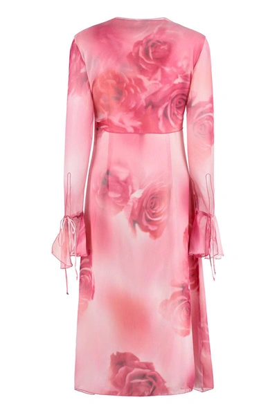 Shop Blumarine Printed Silk Dress In Pink