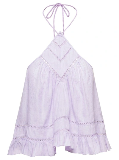 Shop Isabel Marant Étoile Lilac Halterneck Flared  Top In Cotton Blend Woman In Violet