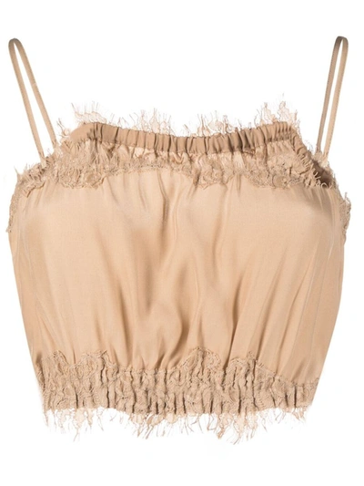 Shop Gold Hawk Lace Inserts Silk Bandeau Top In Beige